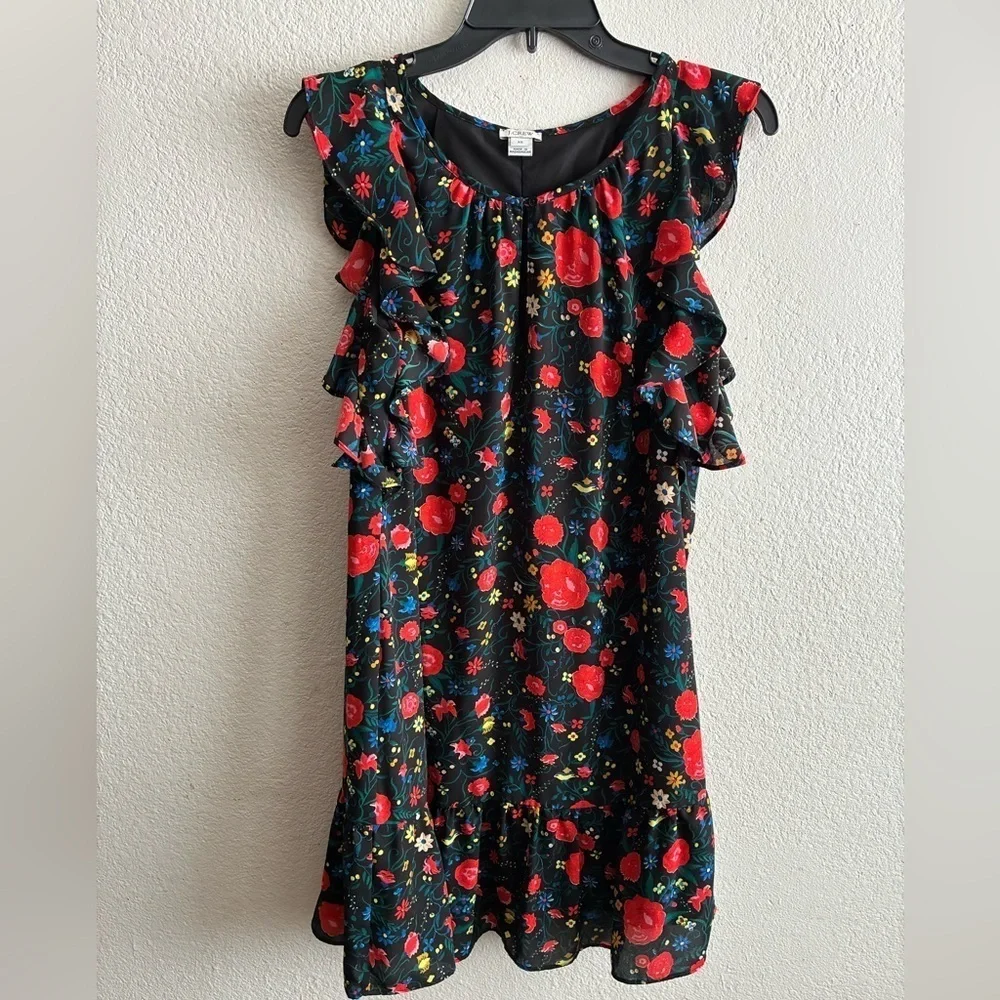 J. Crew Women’s Floral Printed Flutter Sleeveless Multicolor Keyhole Dress XS